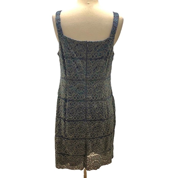 Jessica Howard NEW Lace Panel Sleeveless Sheath Dress Charcoal Gold Metallic 14P - Picture 6 of 13